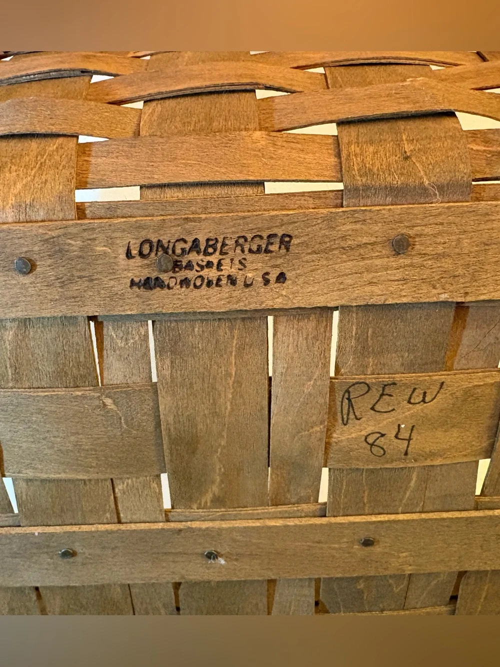 Vintage 1984 Longaberger Extra Large Rectangular Basket w/ Single Wood Handle